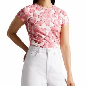 Ted Baker London Loissa Floral Printed Fitted Tee Pink and White